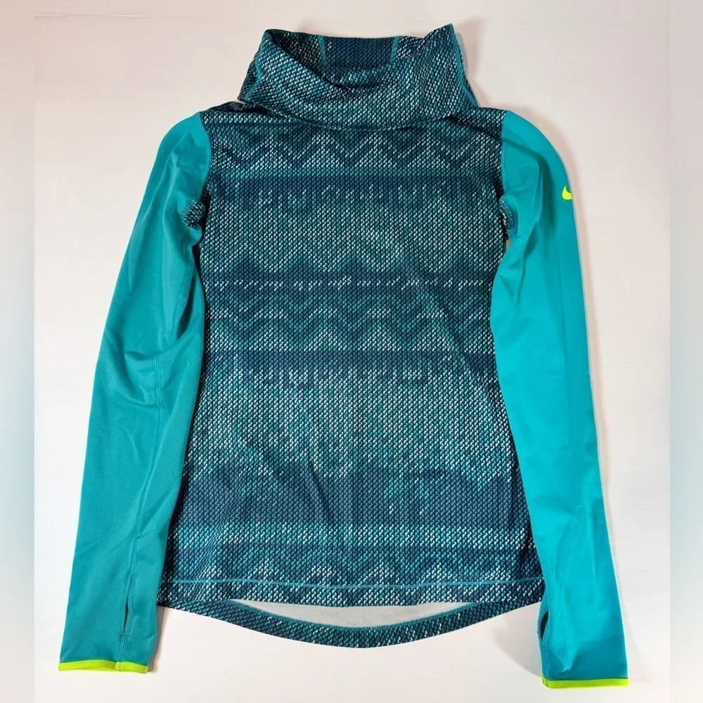 Nike Pro Women's Teal and White Dri-FIT Long Sleeve Turtle Neck Top Size Medium